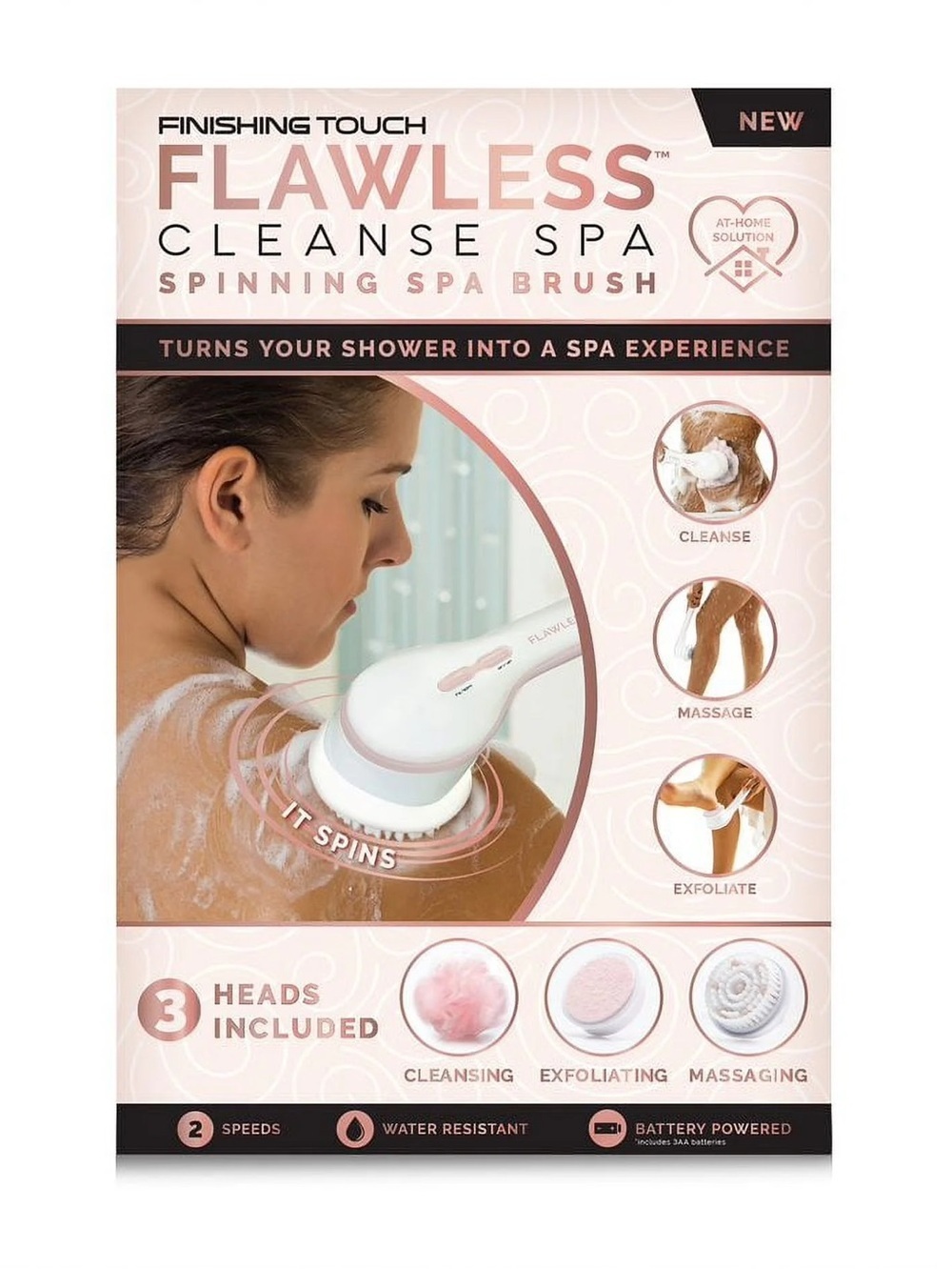 FINISHING TOUCH FLAWLESS SPINNING SPA BRUSH WITH 3 HEADS (NEW WITH TAGS)